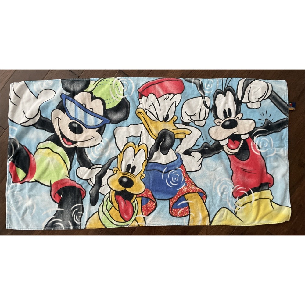 VTG Disney Mickey Unlimited Beach‎ Towel Mickey Goofy Donald Pluto